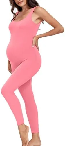 lataly womens maternity bodysuit pregnancy shapewear double lined flattering tank top leggings romper jumpsuit